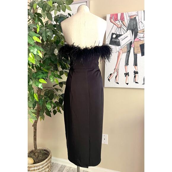 LPA Womens Black Strapless Aurora Feather Elegant Party Holiday Dress Sz XL - Picture 8 of 11